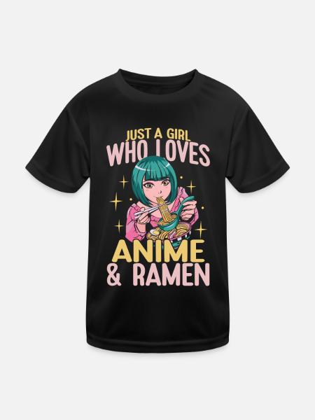 Just A Girl Who Loves Anime & Ramen - Kinder Funktions-T-Shirt - Schwarz - Vorne
