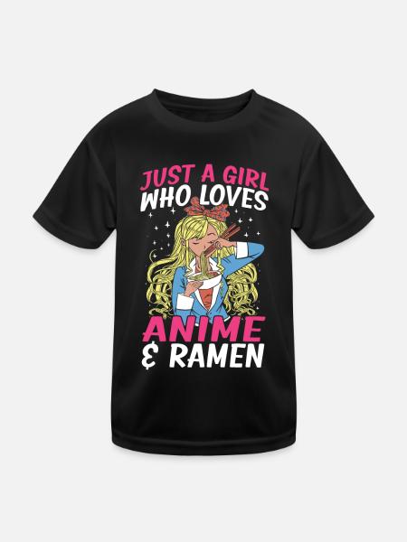 Just A Girl Who Loves Anime & Ramen - Kinder Funktions-T-Shirt - Schwarz - Vorne