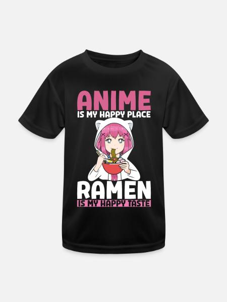 Anime Happy Place Ramen Happy Taste - Kinder Funktions-T-Shirt - Schwarz - Vorne