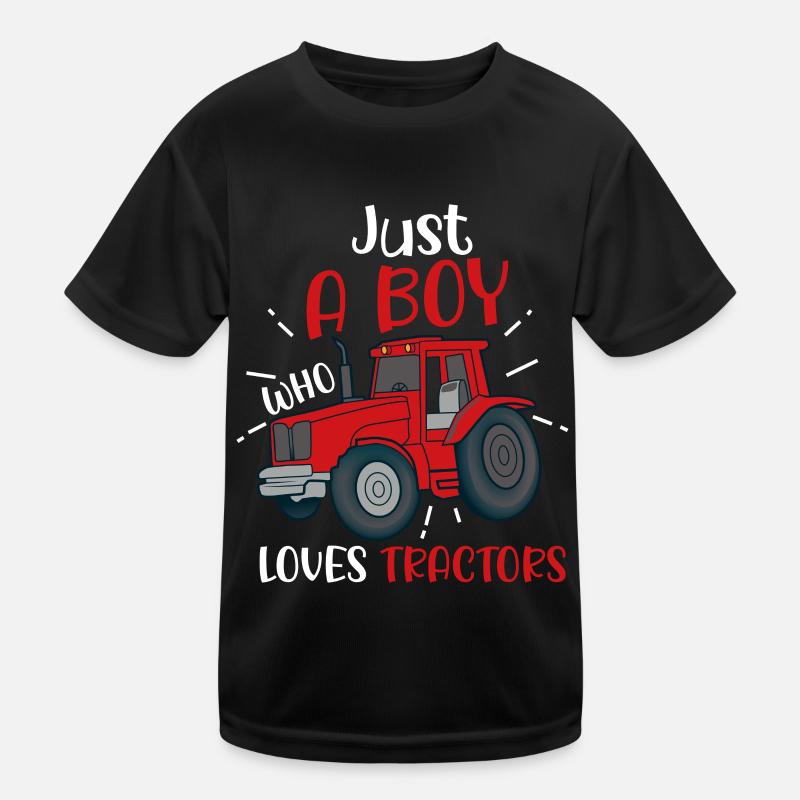 Tractor Boy Young Farmer Tractor Lover Kids Functional T-Shirt