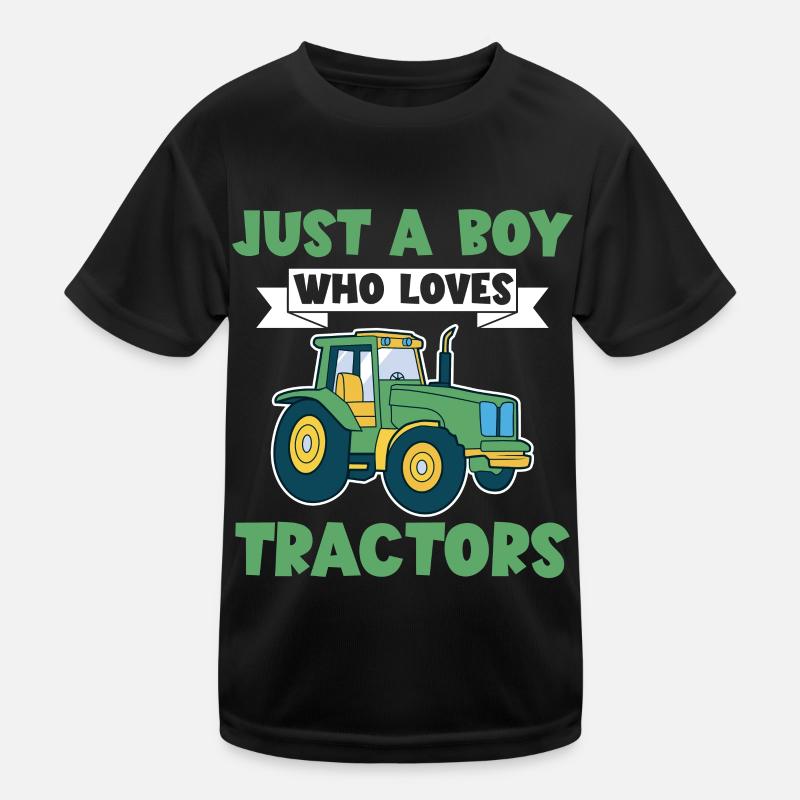 Tractor Boy Young Farmer Tractor Lover Kids Functional T-Shirt
