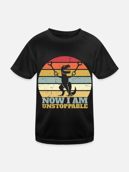 Rétro Maintenant je suis imparable Drôle T-Rex Dinosaure - T-shirt sport Enfant - noir - Devant