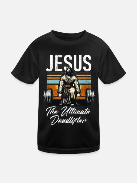 Jesus The Ultimate Deadlifter Christian Gym - Kids Functional T-Shirt - black - Front