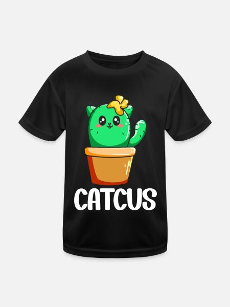 Cat Cactus Succulent Cactus Lover - Kids Functional T-Shirt - black - Front