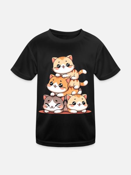Stapel Von Kitty Cats Stapel Kawaii Meowtain Anime - Kinder Funktions-T-Shirt - Schwarz - Vorne