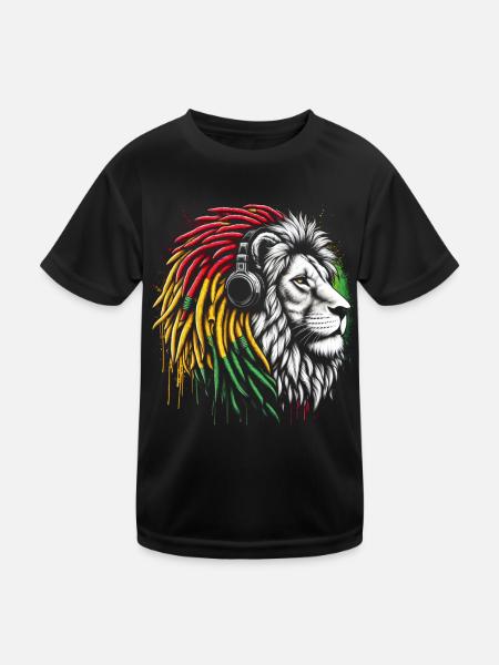 Lion jamaïcain Reggae Root Lion Judah Rasta - T-shirt sport Enfant - noir - Devant