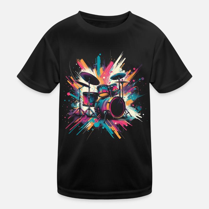 Buntes Abstraktes Drum Set Drummer Drumming Kinder Funktions-T-Shirt