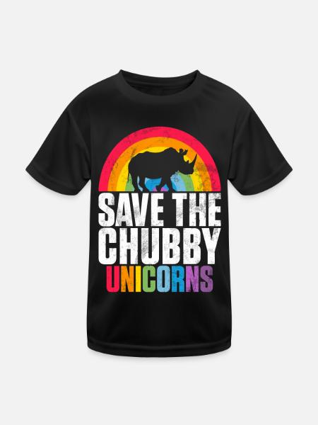 Save The Chubby Unicorns Fat Rino - Kids Functional T-Shirt - black - Front