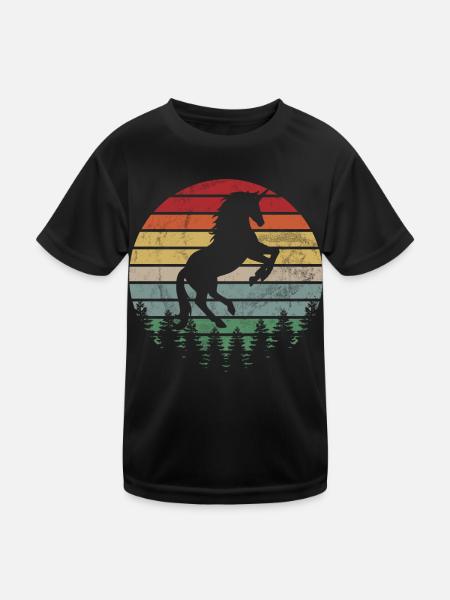 Einhorn -Retro -Einhorn Mythischer Kreatur Einhorn - Kinder Funktions-T-Shirt - Schwarz - Vorne