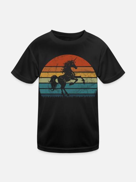 Einhorn -Retro -Einhorn Mythischer Kreatur Einhorn - Kinder Funktions-T-Shirt - Schwarz - Vorne