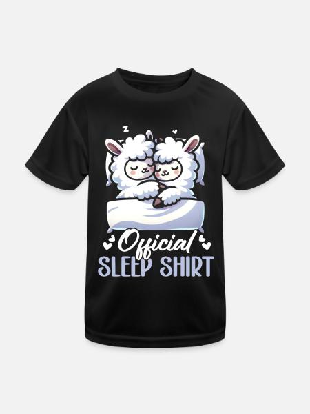 Official Sleeping House Lama PJ Sleeping Nickering - Kids Functional T-Shirt - black - Front