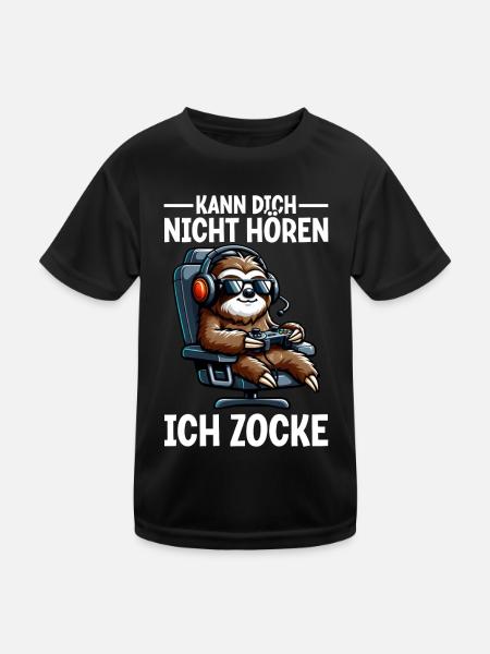 Ich Kann Dich Nicht Hören Ich Zocke Faultier - Kinder Funktions-T-Shirt - Schwarz - Vorne