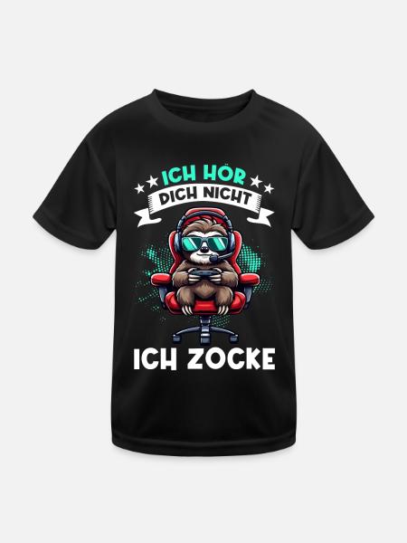Ich Kann Dich Nicht Hören Ich Zocke Faultier - Kinder Funktions-T-Shirt - Schwarz - Vorne