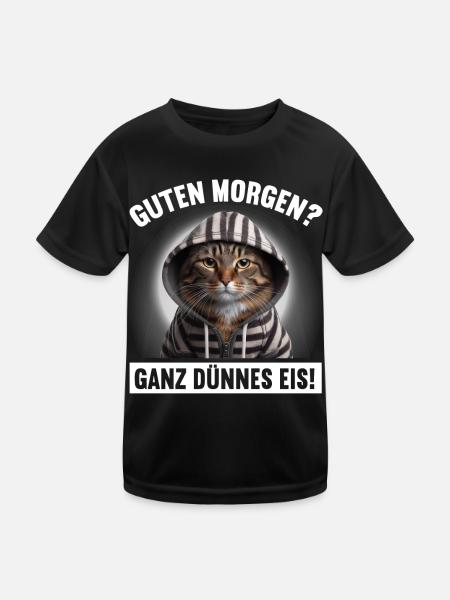 Good morning? Very Thin Ice Funny Cat - Kids Functional T-Shirt - black - Front