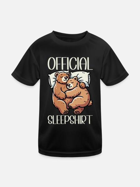 Offizielles Schlafshirt Lustiger Grizzly Bär - Kinder Funktions-T-Shirt - Schwarz - Vorne