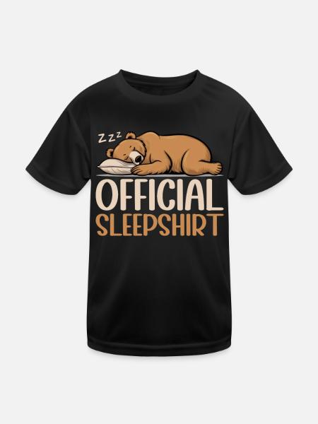 Offizielles Schlafshirt Lustiger Grizzly Bär - Kinder Funktions-T-Shirt - Schwarz - Vorne