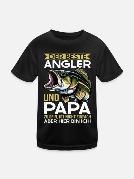 Angler Dad Fishing Rod Funny Father's Day Fisherman - Kids Functional T-Shirt - black - Front