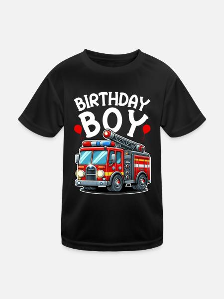Birthday Boy Firefighter Birthday Boy - Kids Functional T-Shirt - black - Front