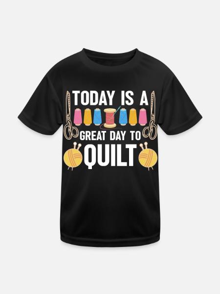 Quilt Knitting Crochet Sewing Machine Fabric - Kids Functional T-Shirt - black - Front