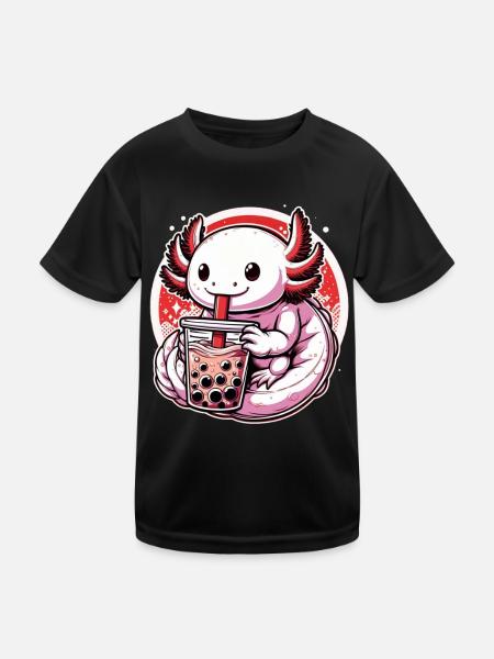 Axolotl Boba Thé Buvant Otaku Anime Lover - T-shirt sport Enfant - noir - Devant