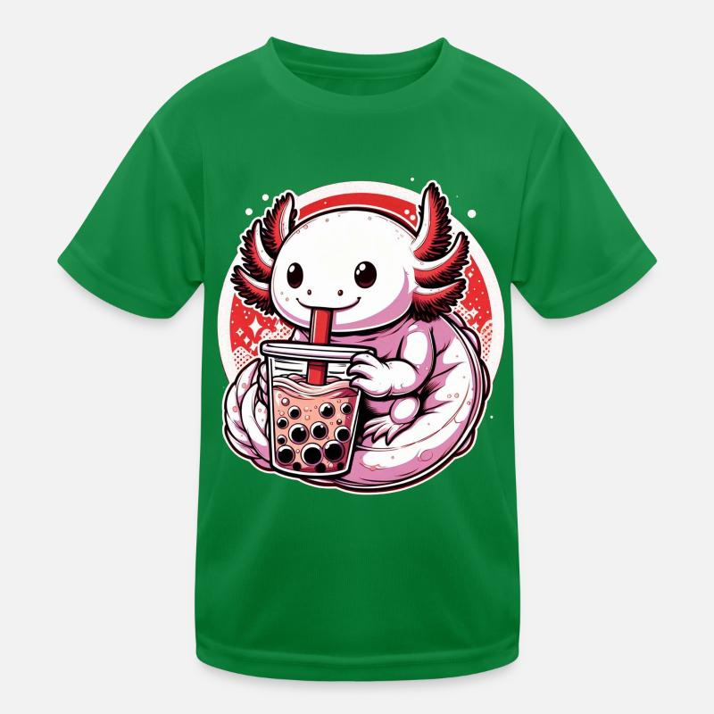 Axolotl Boba Tea Drinking Otaku Anime Lover Kids Functional T-Shirt