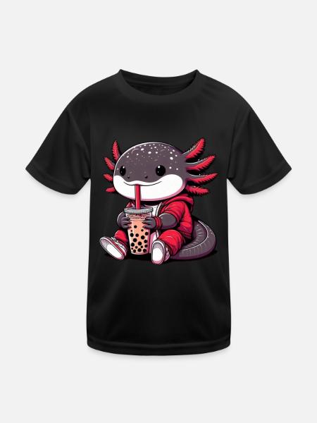 Axolotl Boba Thé Buvant Otaku Anime Lover - T-shirt sport Enfant - noir - Devant