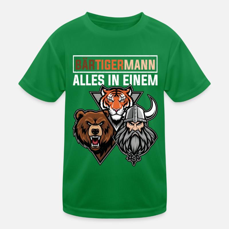 BEARDED MAN Viking Beard Man Tiger Funny Kids Functional T-Shirt