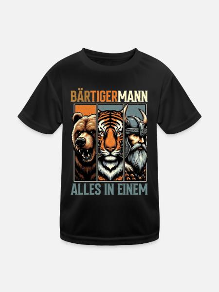 HOMME BARBU Viking barbe Homme Tigre Drôle - T-shirt sport Enfant - noir - Devant