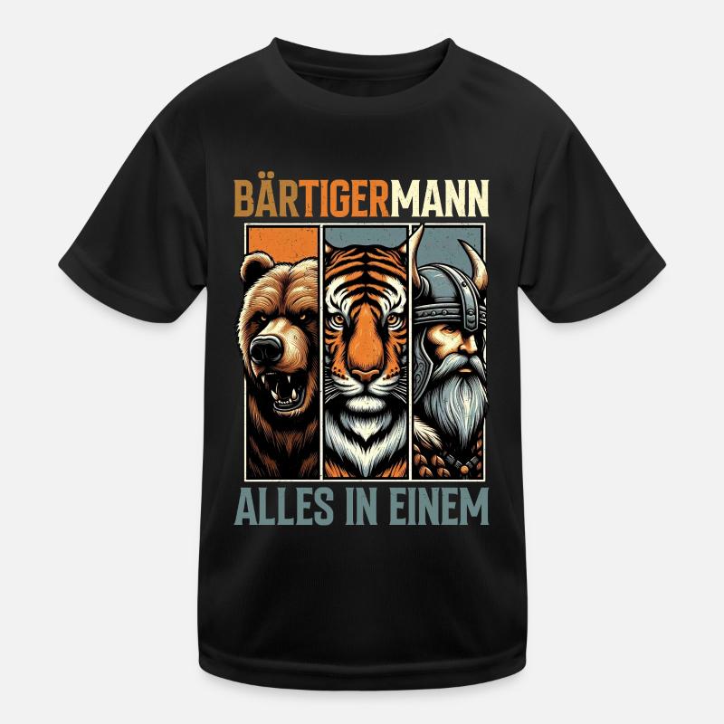 BÄRTIGERMANN Wikinger Bart Mann Tiger Lustige Kinder Funktions-T-Shirt