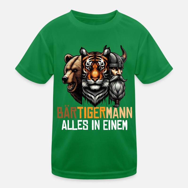 BEARDED MAN Viking Beard Man Tiger Funny Kids Functional T-Shirt