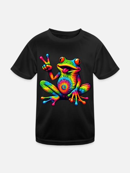 Frog Peace Sign Cute Hippie - Kids Functional T-Shirt - black - Front