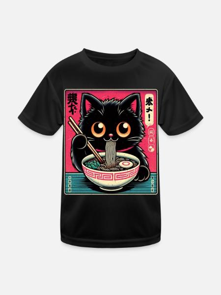 Chat Ramen Nouilles Anime Japonais Chat Chaton - T-shirt sport Enfant - noir - Devant