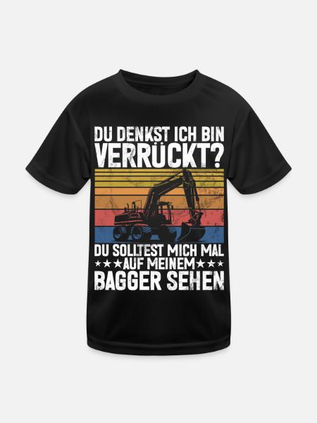Baggerfahrer Lustige Bauarbeiter Beruf Excavator - Kinder Funktions-T-Shirt - Schwarz - Vorne