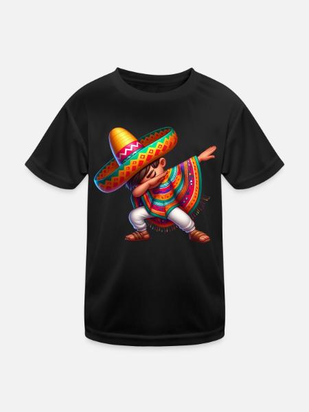 Mexikanischer Junge Tubt Sombrero Cinco De Mayo - Kinder Funktions-T-Shirt - Schwarz - Vorne