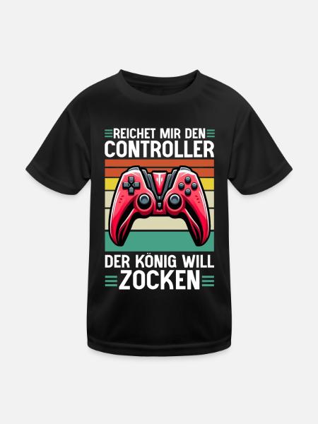 Reichet Mir Den Controller Der König Will Zocken - Kinder Funktions-T-Shirt - Schwarz - Vorne