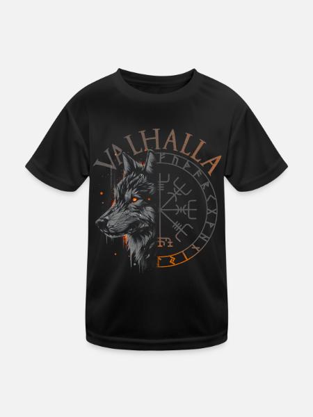 Valhalla Wolf Norse Gods Viking Compass - Kids Functional T-Shirt - black - Front