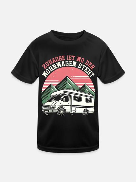Camper Wohnwagen Lagerfeuer Campingurlaub - Kinder Funktions-T-Shirt - Schwarz - Vorne