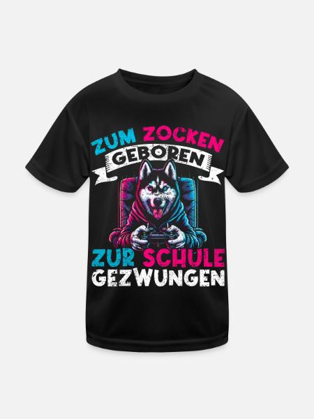Born to gamble forced to school husky - Kids Functional T-Shirt - black - Front