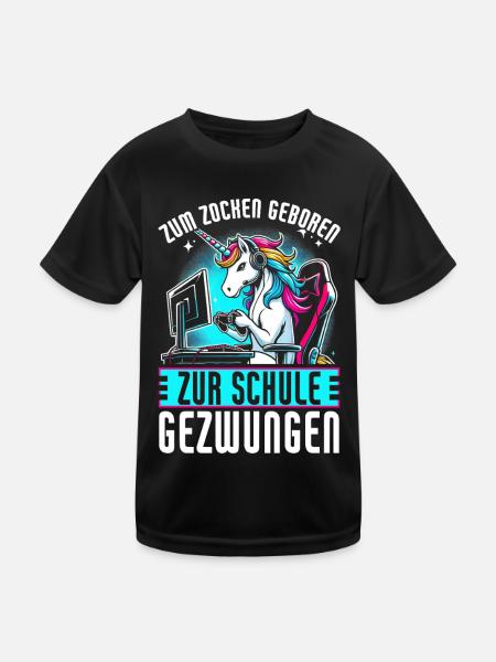Née pour jouer Forcée d’aller à l’école Licorne - T-shirt sport Enfant - noir - Devant