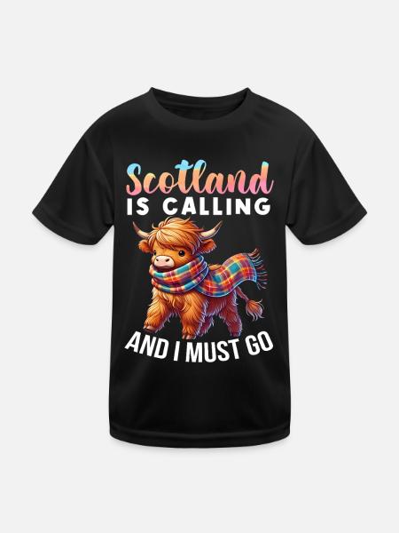 Scottish Highland Cow Scotland Farm - Kids Functional T-Shirt - black - Front
