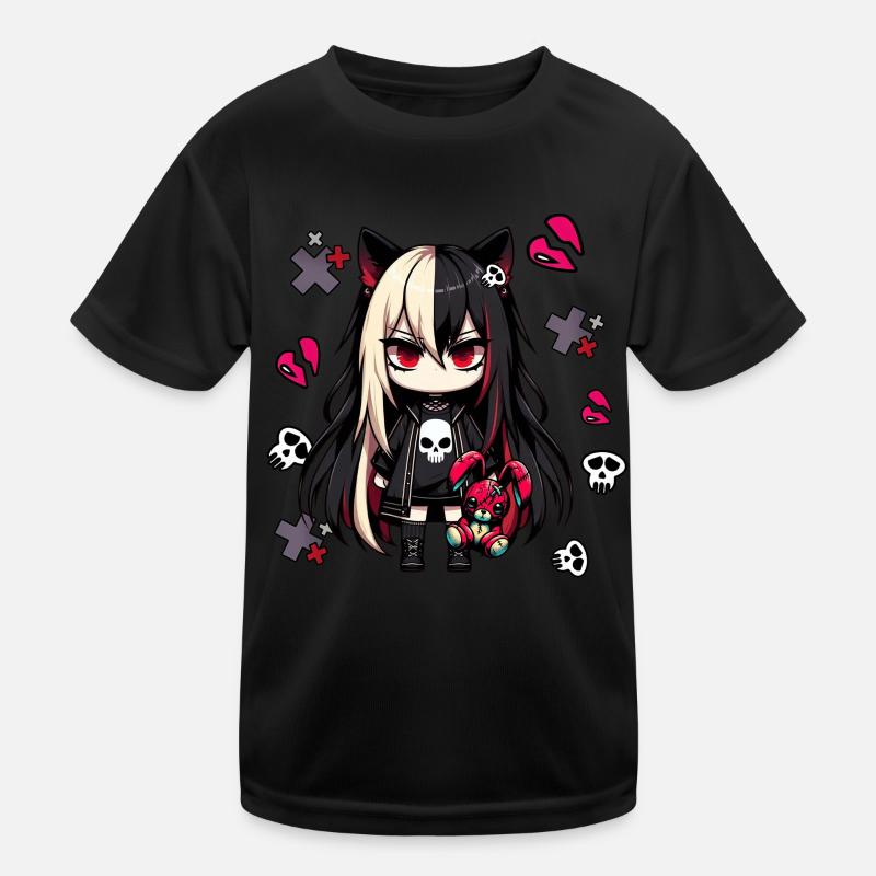 Chibi Kawaii Emo Pastel Goth Girl Anime Kids Functional T-Shirt