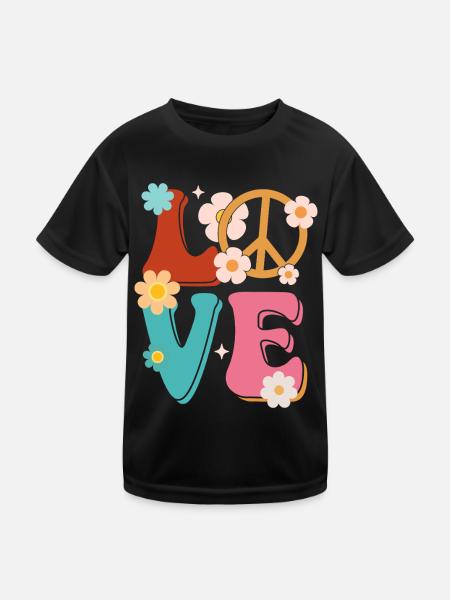 Signe de paix Amour Groovy Hippie des années 70 - T-shirt sport Enfant - noir - Devant