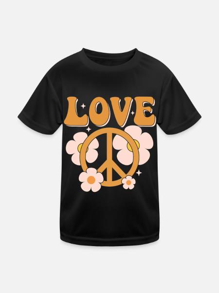 Signe de paix Amour Groovy Hippie des années 70 - T-shirt sport Enfant - noir - Devant