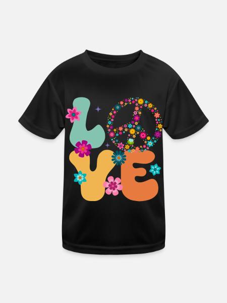 Signe de paix Amour Groovy Hippie des années 70 - T-shirt sport Enfant - noir - Devant