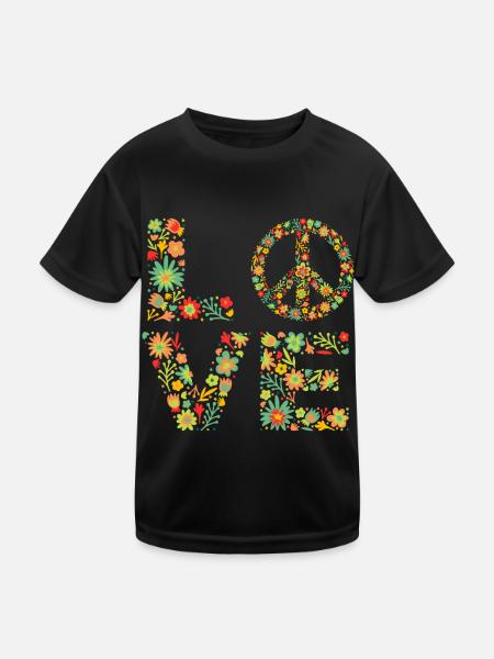 Signe de paix Amour Groovy Hippie des années 70 - T-shirt sport Enfant - noir - Devant