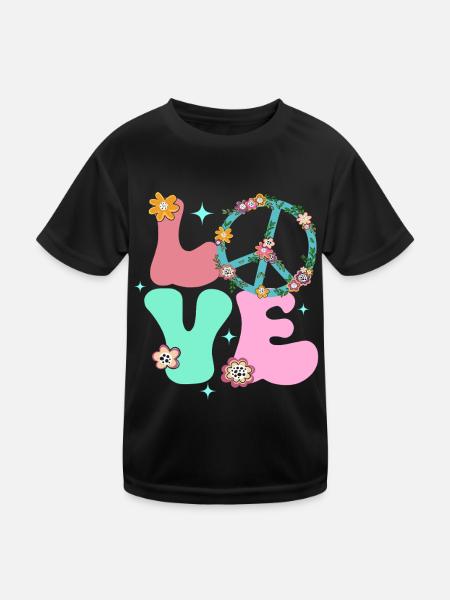 Signe de paix Amour Groovy Hippie des années 70 - T-shirt sport Enfant - noir - Devant