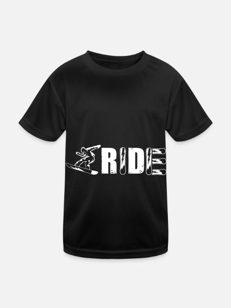 Snowboard Ride Schriftzug – Grunge Look - Kinder Funktions-T-Shirt - Schwarz - Vorne