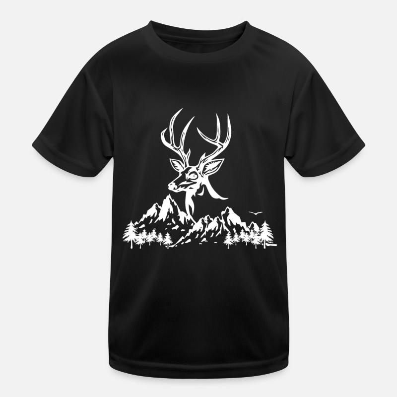 Hirsch mit Hirschgeweih Berge Natur Landschaft Kinder Funktions-T-Shirt