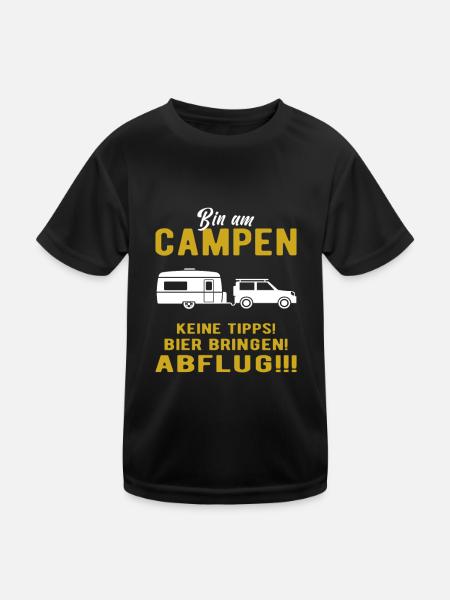 Wohnwagen - Bin am Campen - Lustig - Kinder Funktions-T-Shirt - Schwarz - Vorne