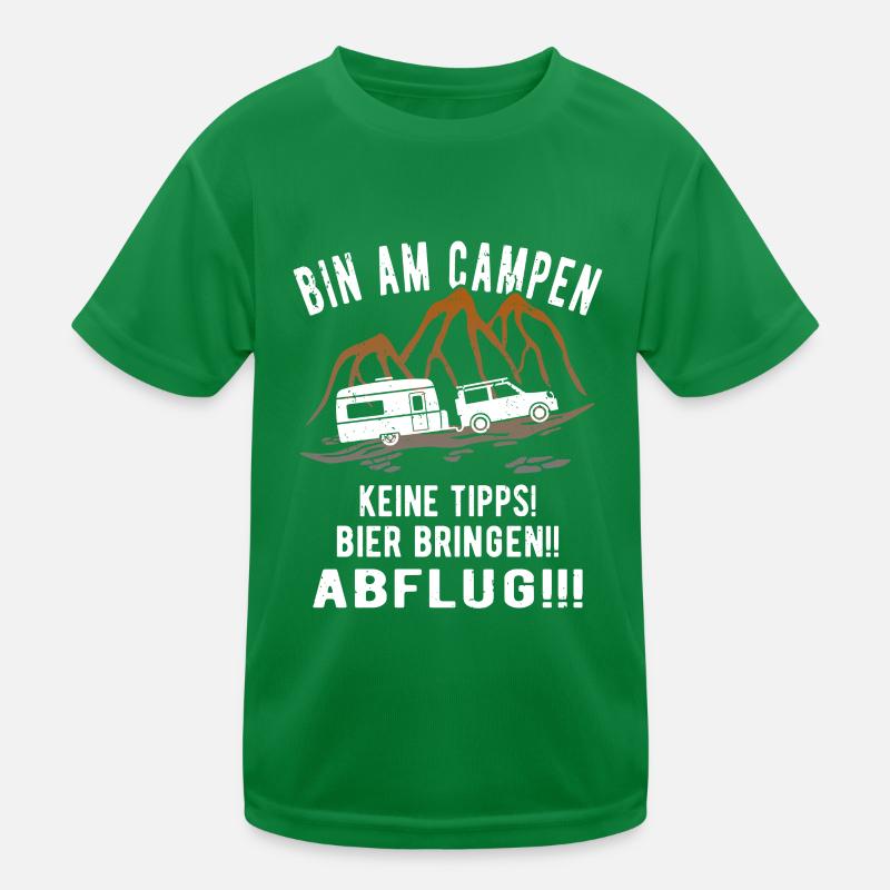 Bin am Campen Wohnwagen Urlaub Kinder Funktions-T-Shirt